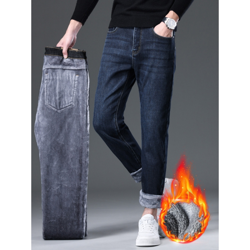法兰绒弹力加绒裤子男牛仔批发加厚保暖商务长裤男士秋冬新款男裤