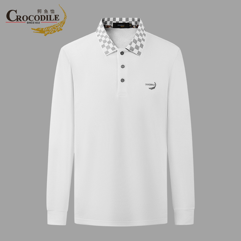 鳄鱼恤CROCODILE POLO衫男士商务休闲秋冬时尚棋盘格翻领长袖T恤高清大图