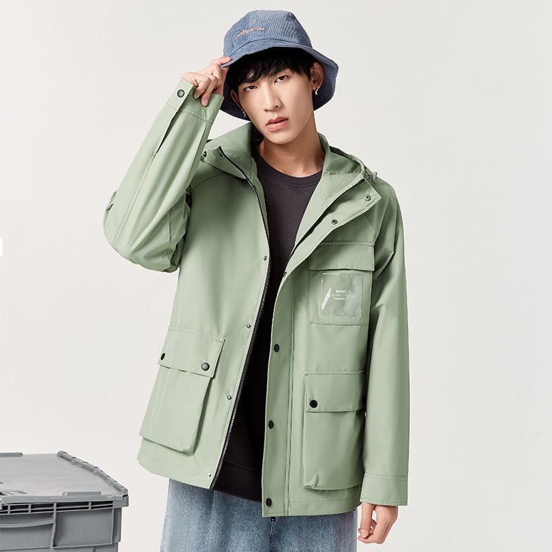 2件35折价165a21春季2021新款男装宽松连帽外套男士时尚潮牌防风衣