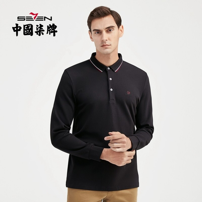 莫代尔柒牌男装翻领长袖男时尚商务休闲显瘦柔软舒适polo衫上衣121jt