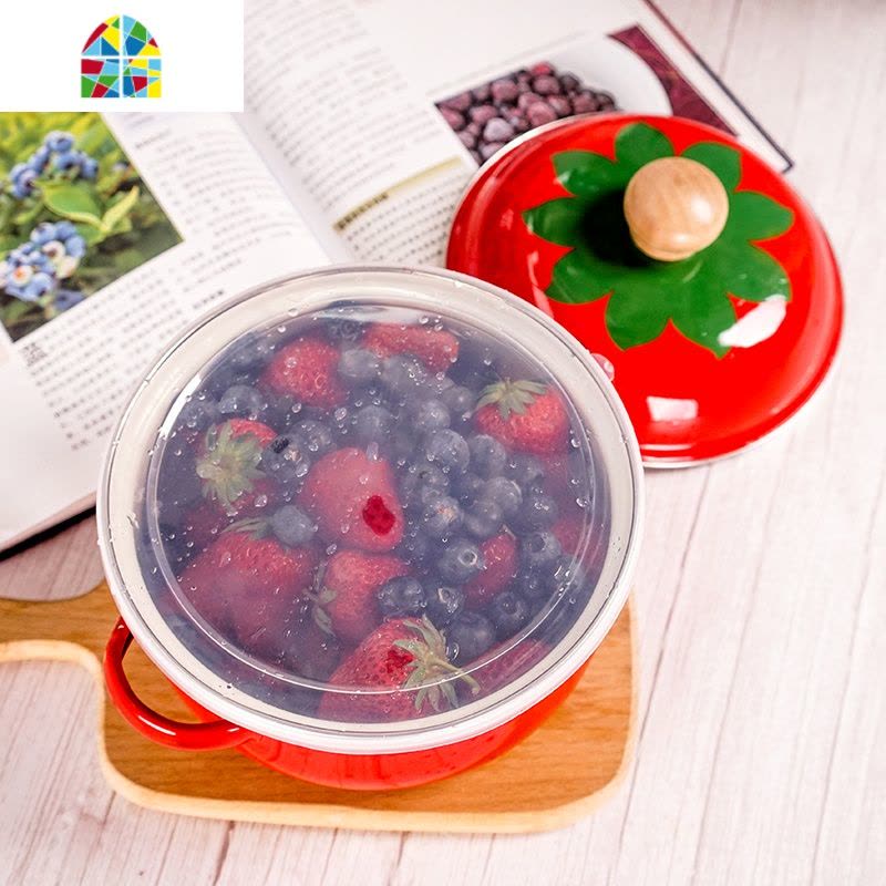 肥龙珐琅搪瓷密封碗沙拉碗汤碗汤盆保鲜盒马卡龙ins风西红柿汤锅 FENGHOU 薄荷绿款图片