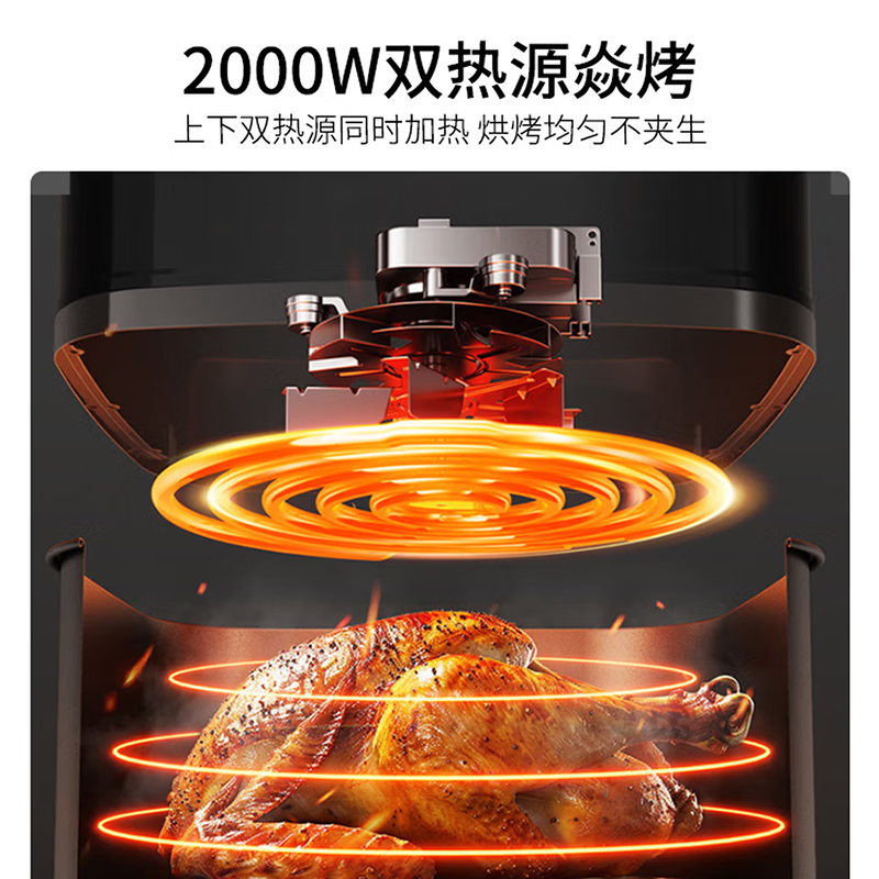 九阳(Joyoung)上下双热源免翻面空气炸锅家用焱烤7.8L大容量上可视不锈钢蒸汽蒸烤一体机KL80-V587Y高清大图