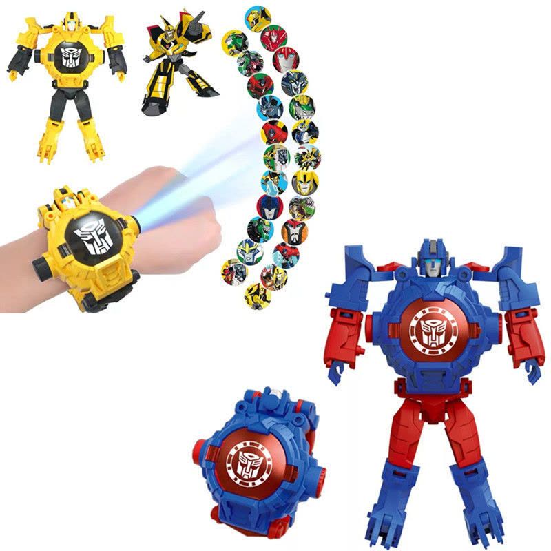 儿童变形金刚投影手表创意卡通变身机器人动漫发光电子表男孩玩具 恐龙投影手表24图图片