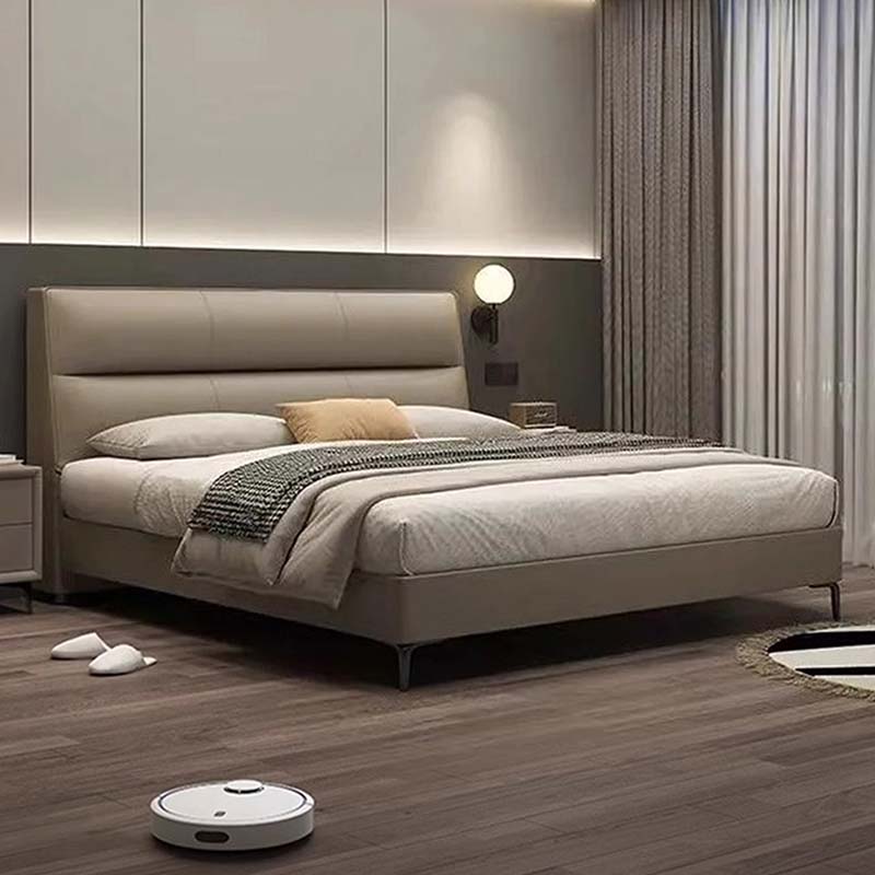 豆腐块头层牛皮床主卧次卧双人大床实木真皮极简婚床高清大图