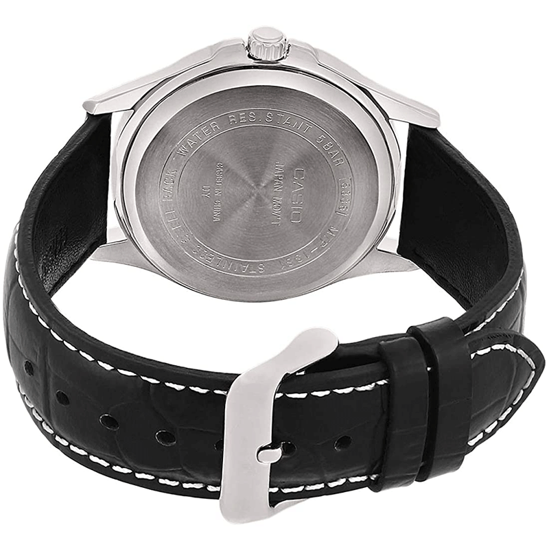 卡西欧casio男表黑色皮革表带日本石英机芯50防水时尚休闲男士手表