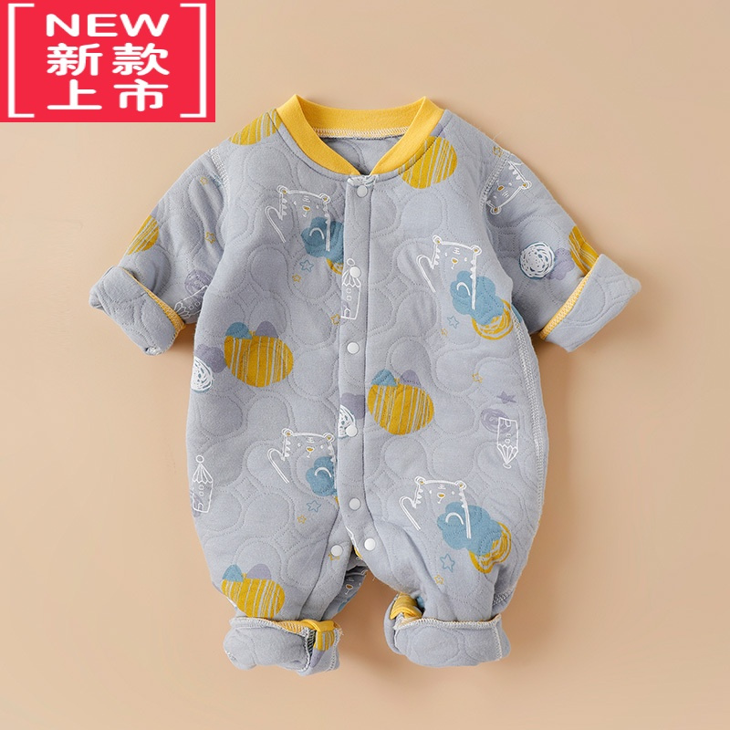 可莉允婴儿棉衣春秋冬装夹棉保暖睡衣秋季新生儿衣服宝宝哈衣棉服