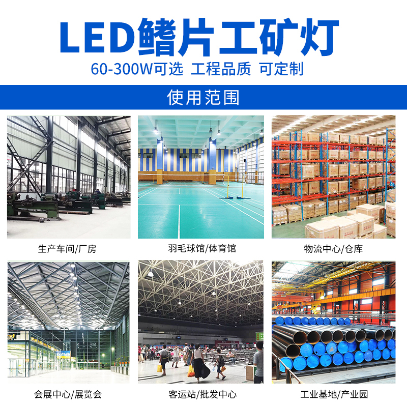 启道LED光源鳍片工矿灯厂房仓库灯工业灯室内车间体育馆篮球场照明灯