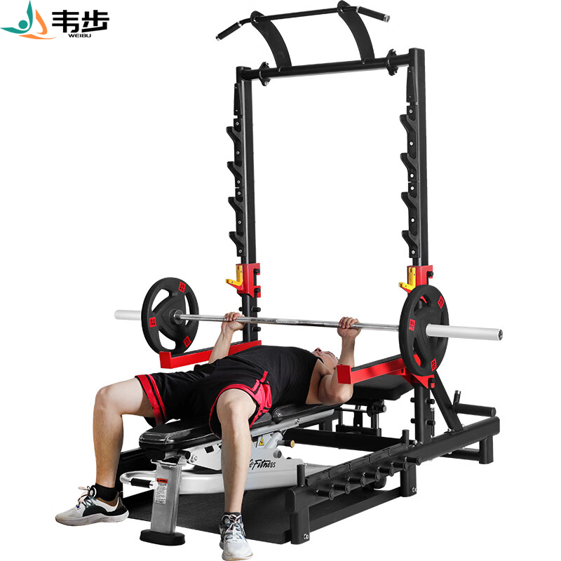 韦步健身房机商用深蹲卧推架一体多功能臀冲器械臀部臀桥训练器 多功能机+2.2米杆高清大图