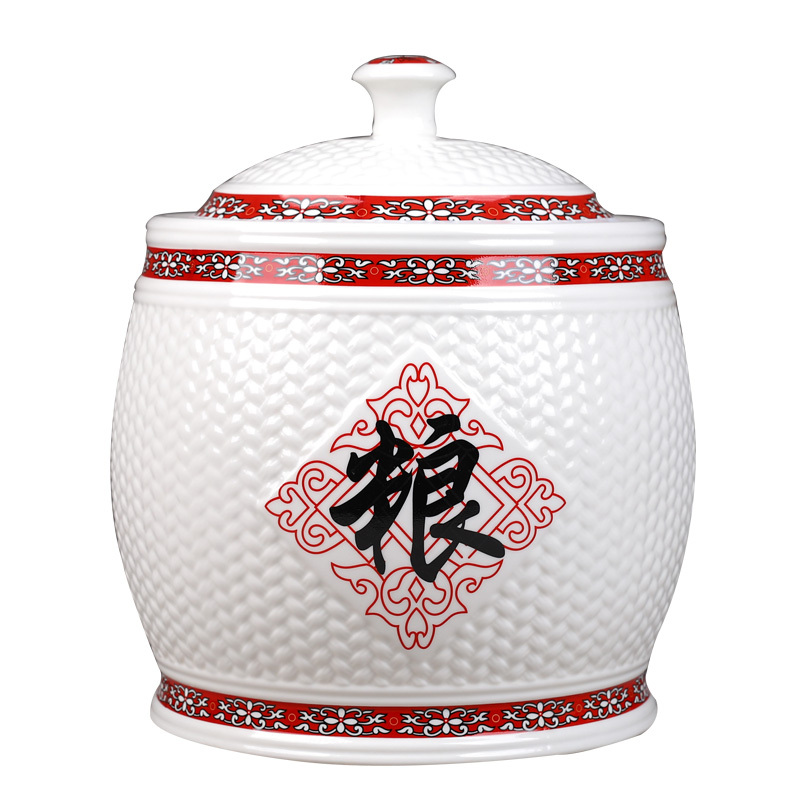 陶瓷米缸米桶面粉缸烘焙精灵10kg20/30斤装家用厨房储物密封罐 30斤米(送礼品)