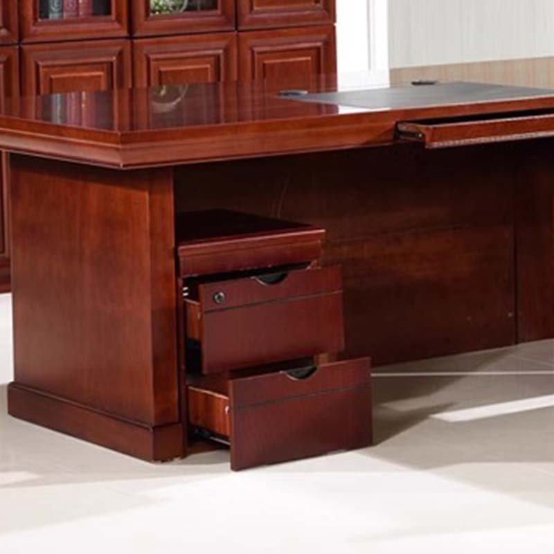 鑫升顺老板桌大班台总裁桌椅组合贴实木皮办公桌简约单人主管经理桌1.8米整套+椅子+五门书柜高清大图