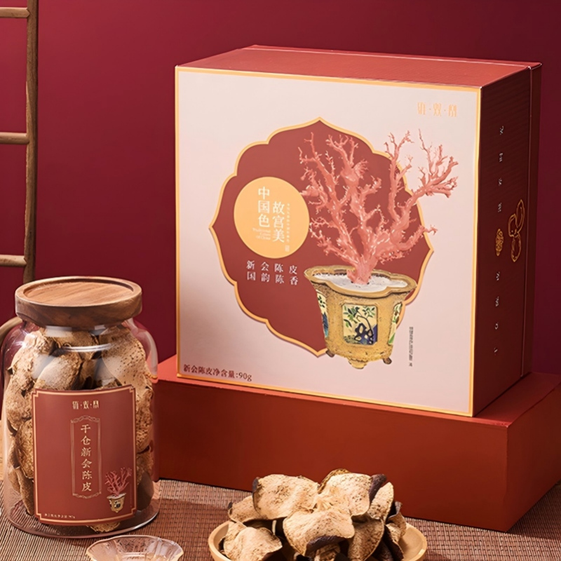 雍双堂 中国色故宫美文创盒 五年陈皮盒国潮玻璃罐 90g