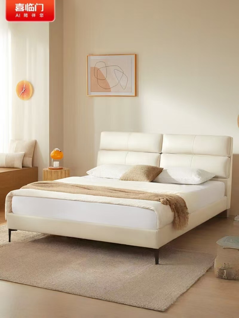 喜临门 - 灵动岛皮床 奶油风腰部可调节靠包 排骨架齐边软床大床主次卧婚床高清大图