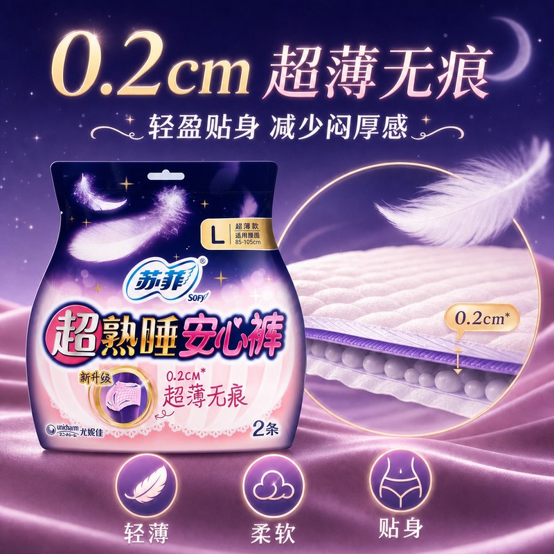 苏菲超薄超熟睡安心裤L码12条安睡裤夜用卫生巾夜安裤 适用臀围85-105cm高清大图