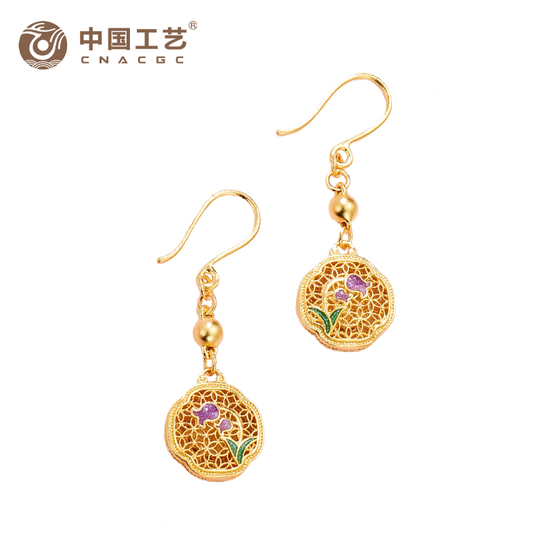 [七夕精选]足金999古法珐琅花枝俏系列玲兰套链 耳饰