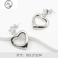 JiMi爱心翅膀耳环耳钉钯金白色K金欧美冷淡风高级感INS时尚女士耳饰 爱心翅膀耳环1对