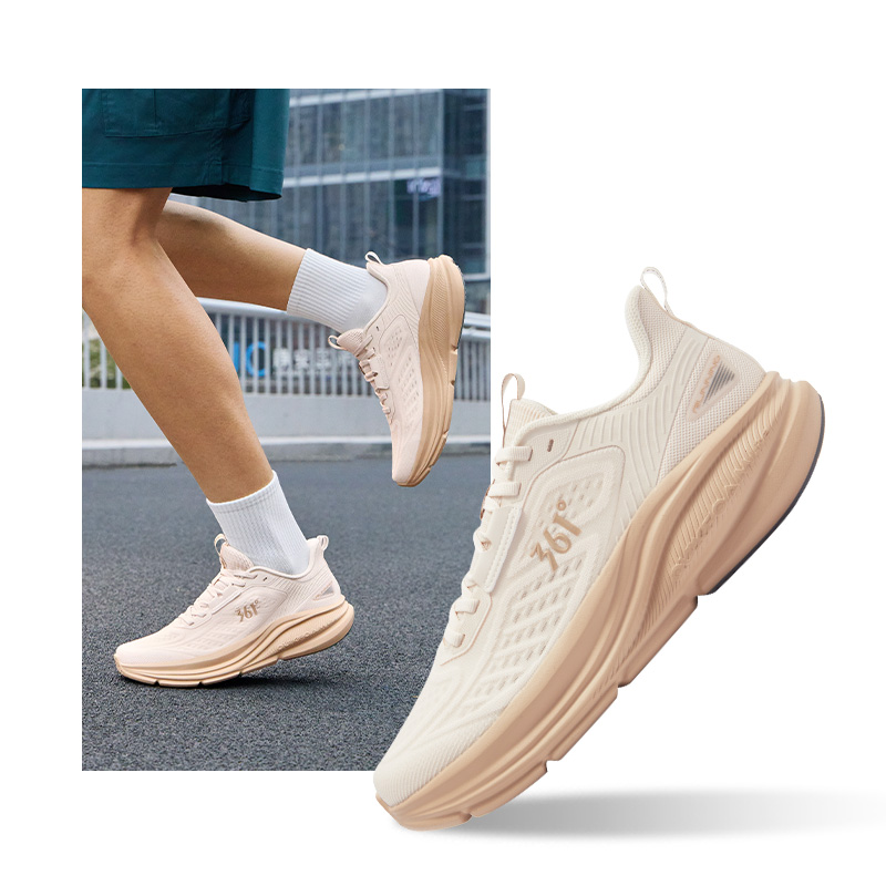 星途SE丨361°男鞋运动鞋新款网面透气跑步鞋减震回弹跑鞋男 莲子白/杏茶色 42码