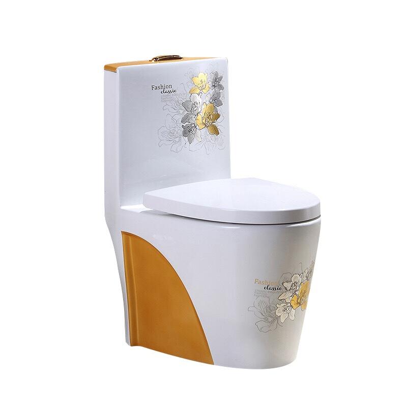 新款家用彩金马桶防臭虹吸式节水静音陶瓷坐便器欧式彩色波迷娜BOMINA高清大图