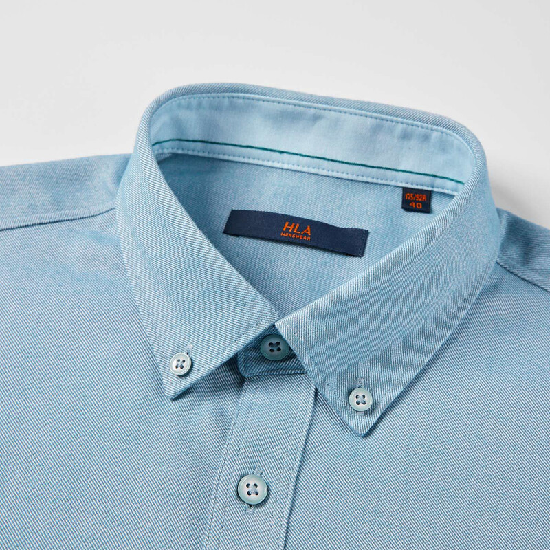 奥莱特卖hla海澜之家长袖衬衫男净色扣领尖领长袖衬衫休闲印花长袖