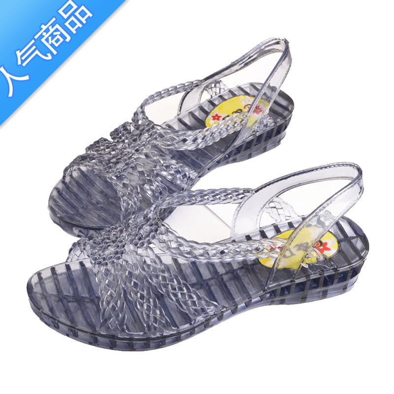 SUNTEK夏季塑料女凉鞋露趾水晶鞋透明果冻鞋防滑妈妈跳舞鞋女沙滩凉鞋高清大图