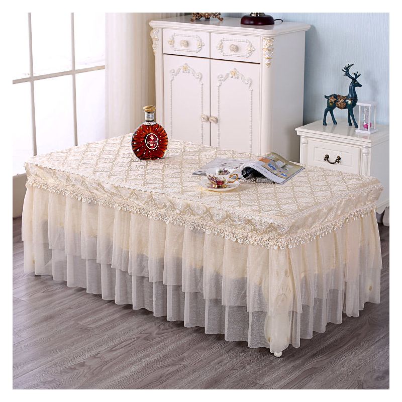 客厅茶几桌布餐桌台布床头柜防尘罩子蕾丝多用盖巾布艺茶几套欧式|金如意加腰美人沙款 140*70*40cm