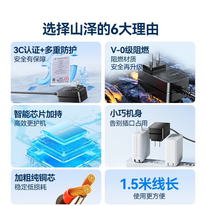 山泽12V/2A电源适配器1.5米通用 DC圆孔电源充电线DQT02高清大图