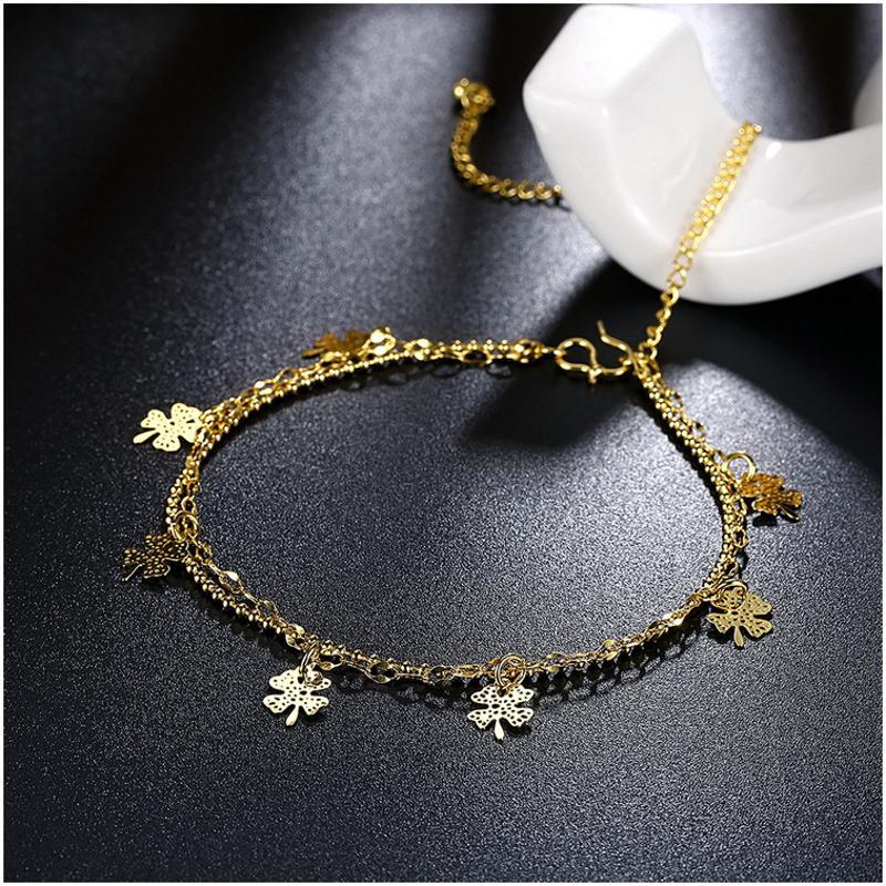 A052-A Women 18K yellow gold anklet jewelry 镀黄金色女脚链潮