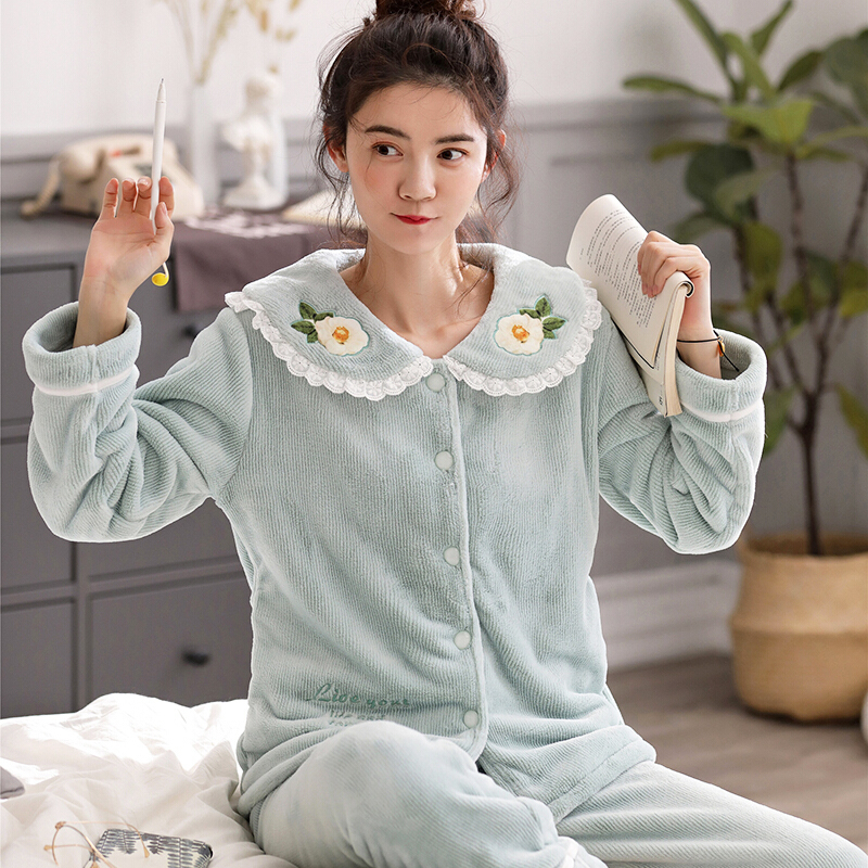 波迷娜(BOMINA)大码睡衣女200斤款珊瑚绒睡衣女季加厚2021新款保暖加绒绒毛毛冬天法兰绒家居服