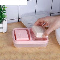 收纳用品肥皂盒双格皂盒便携带盖卫生间大号大双体沥水香皂盒收纳盒生活日用