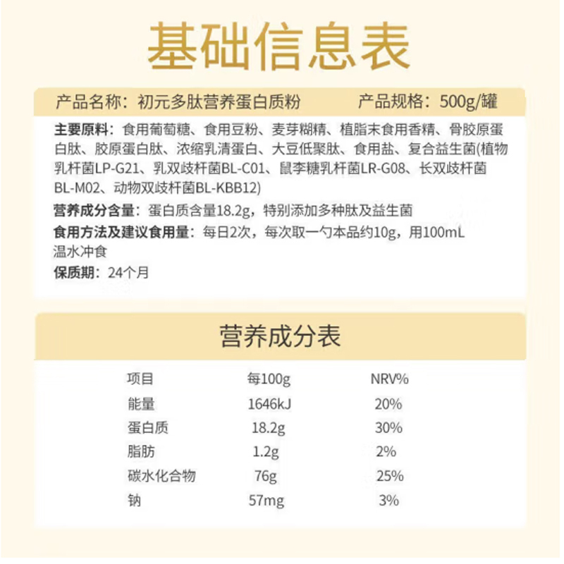 江中制药初元多肽营养蛋白质粉500g*2罐正品中老年成人补品动植物无糖女士益生菌