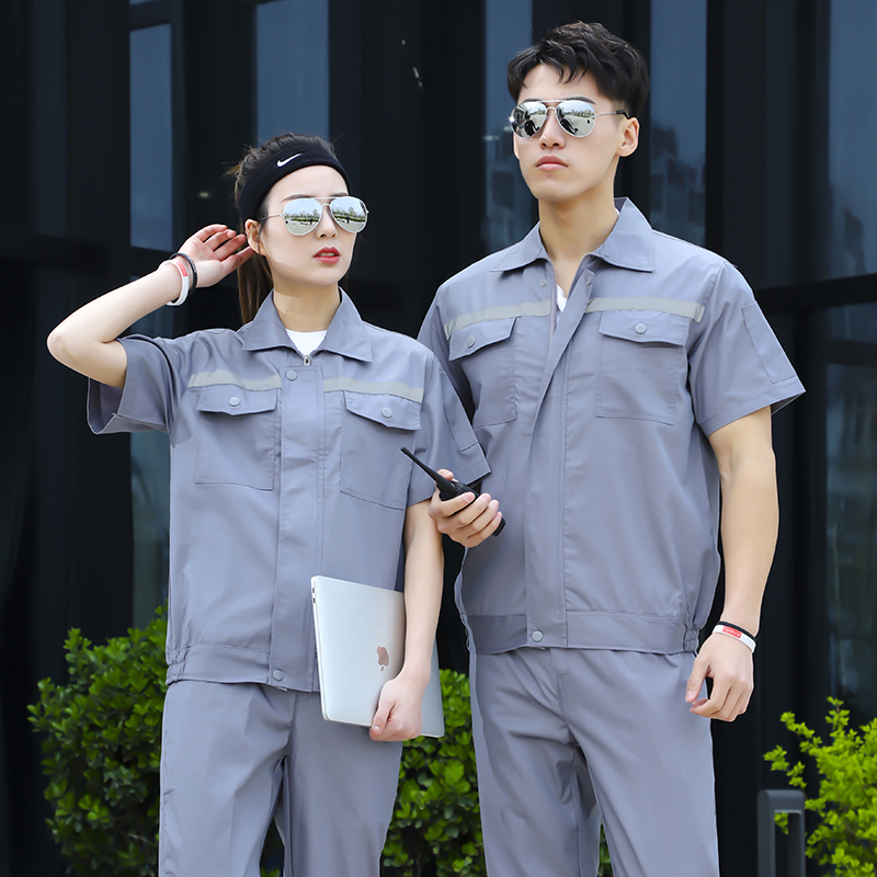 夏季新款短袖套装男工人定制工装劳保服电焊汽修服工作服反光条 桔色套装 185/96A