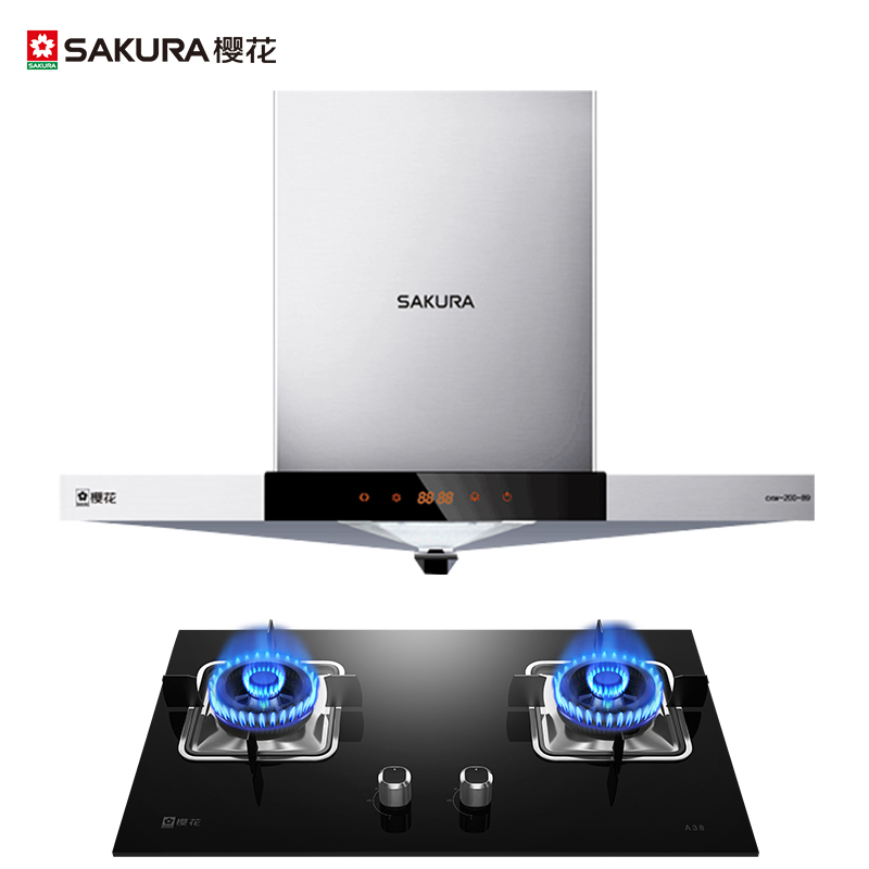 樱花(Sakura)欧式触控式抽油烟机燃气灶烟灶套餐CXW-200-89+A38 18立方 天然气