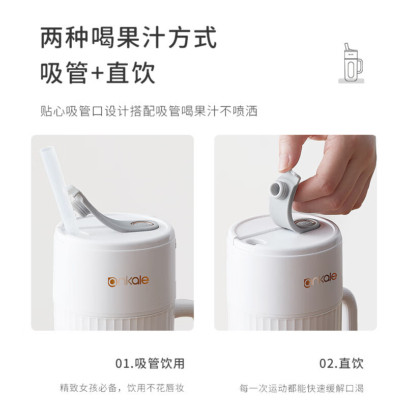 anKale 便携果汁机AJL-G0402小型家用多功能迷你果汁杯打汁榨汁机 白色无线提绳高清大图