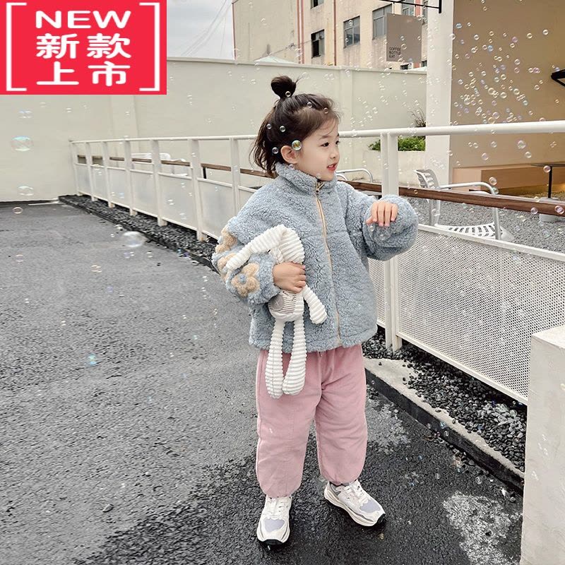 可莉允女童灯芯绒裤2022冬季新款儿加厚保暖长裤宝宝束脚休闲裤保暖裤图片