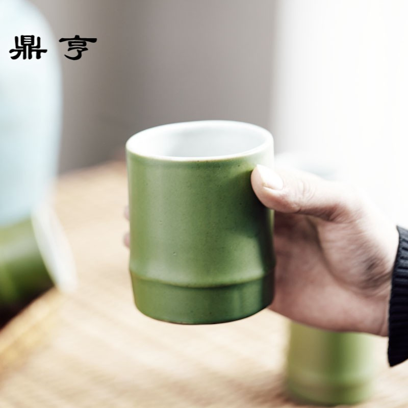 鼎亨 创意随手杯子陶瓷水杯 翠竹茶杯竹筒杯简约个性手工杯隔热