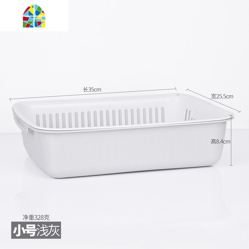 双层沥水盆塑料碗筷滤水篮子漏盆水果蔬菜筛筐大号长方形家用创意 FENGHOU 双层方形大号北欧灰洗菜篮洗菜篮