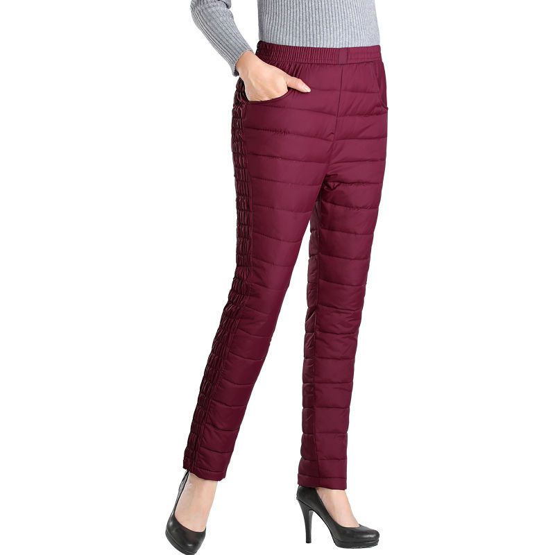 冬季羽绒裤女外穿高腰大码加绒加厚修身显瘦中老年羽妈妈款绒棉裤
