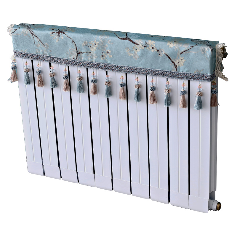 欧式家用暖气片装饰防尘罩新中式防熏黑墙老式布艺暖气罩布艺盖巾 芳华蓝色 长60cm*厚度10cm*高度(含穗)20cm高清大图