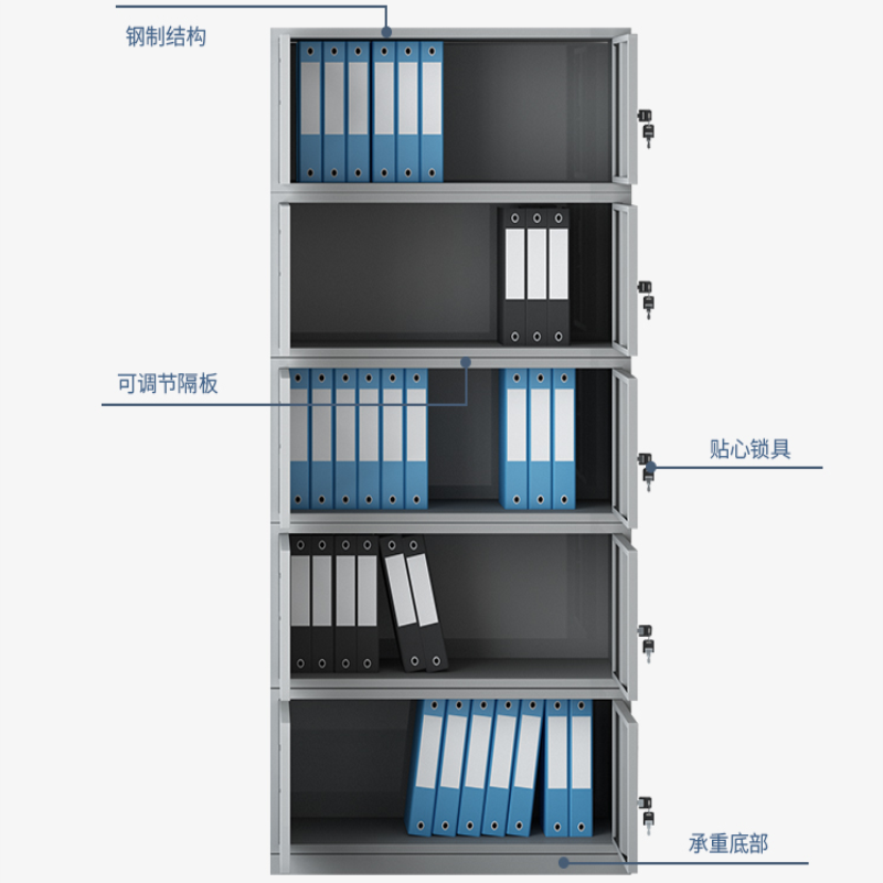 韶优 钢制通体五节文件柜WJG-7高清大图