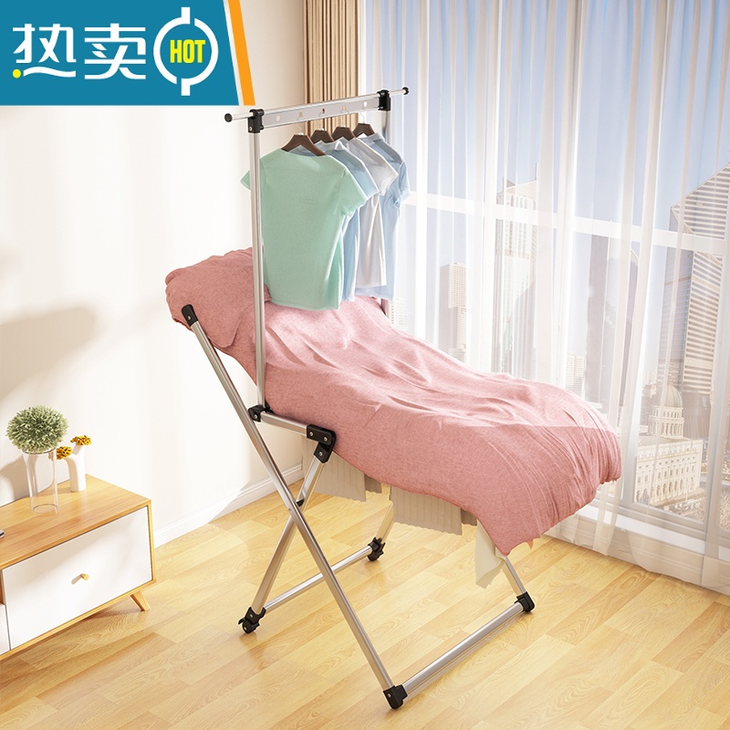 敬平铝合金晾衣架落地折叠阳台卧室内晾衣杆凉衣服架家用婴儿晾衣器 三层加高款[伸缩龙门晾杆+可折叠]可发货 大高清大图
