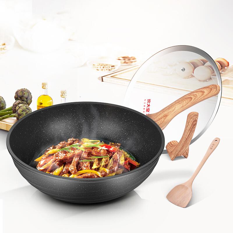 [新品]炊大皇 炒锅不粘锅麦饭石色不粘锅炒小米饭锅无油烟锅燃气电磁炉通用 32cm高清大图