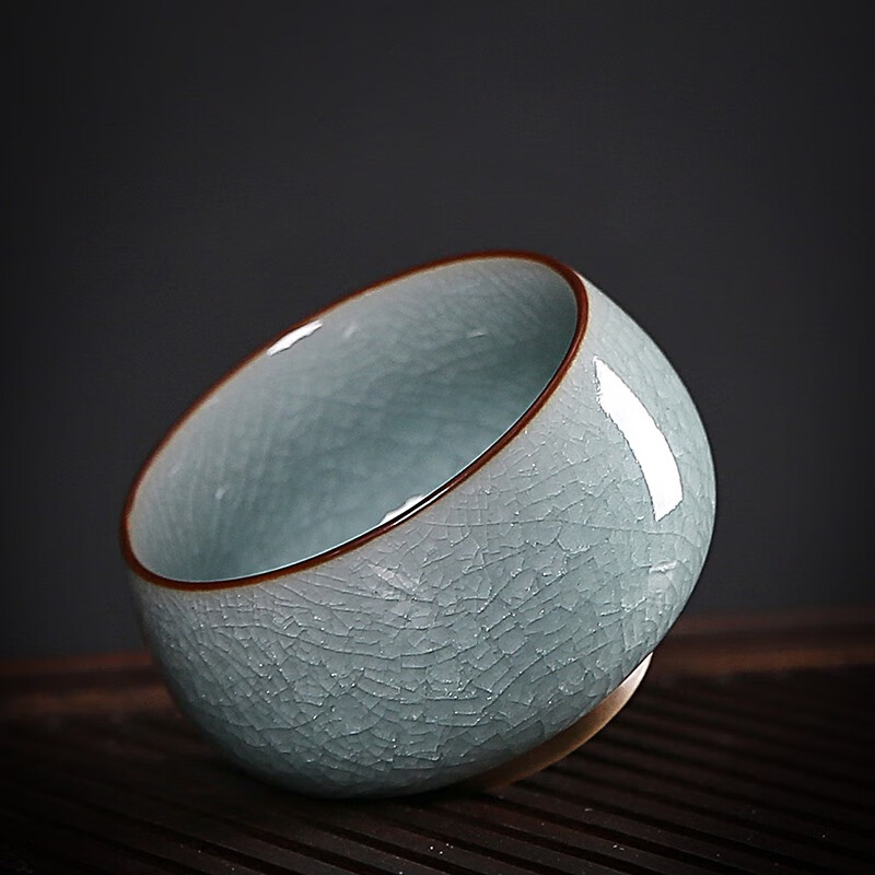 金镶玉 星稀冰花汝窑罗汉杯 仿宋汝窑茶杯主人杯陶瓷品茗杯功夫茶具配件 容量110ml 口径6.5cm高清大图