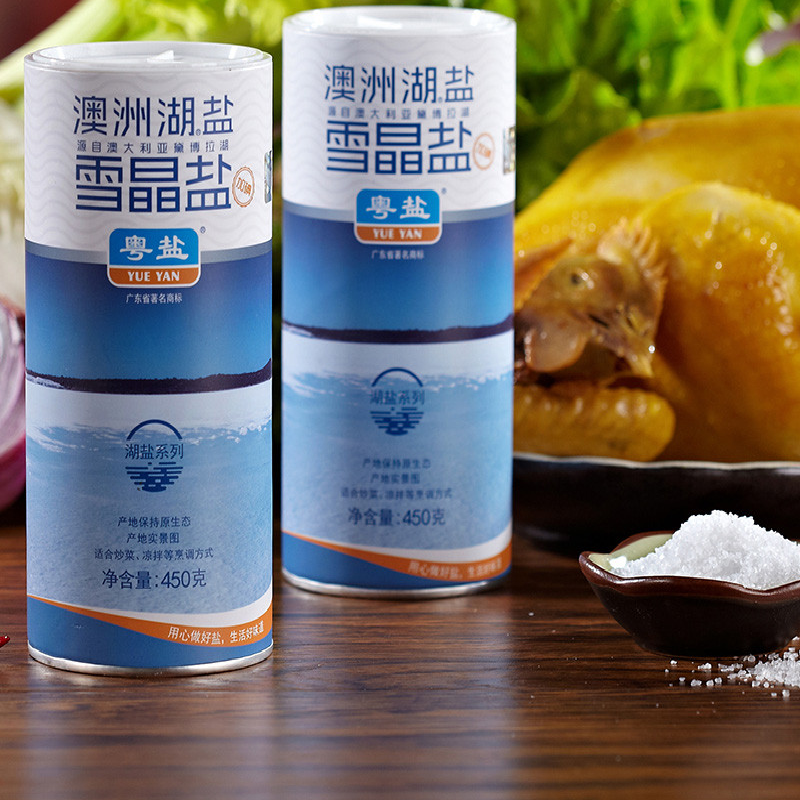 粤盐 （YUEYAN）澳洲湖中盐加碘盐雪晶食用盐罐装450g 调味品