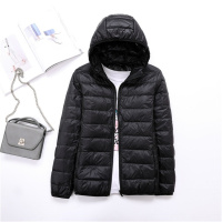 女装秋冬新轻薄羽绒服女款女式带帽穿薄款大码外套 4XL 黑色