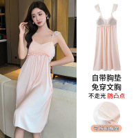吊带睡衣女夏冰丝纯欲性感睡裙女款带胸垫吊带裙薄款袖家居裙子 L【建议身高160-165cm体重100-120斤】 11964