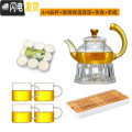 三维工匠玻璃茶壶耐高温家用过滤花茶壶小号单壶茶水分离泡茶壶套装 金翎保温套装
