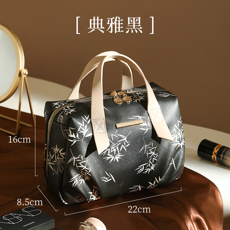 新中式化妆包女收纳新款便携式大容量洗漱袋分区收纳品轻便款1085 典雅黑大号