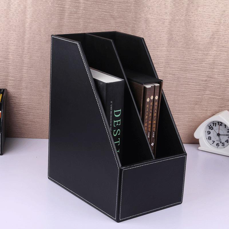 创意办公用品桌面收纳盒皮革文件架资料框栏多层多功能置物架