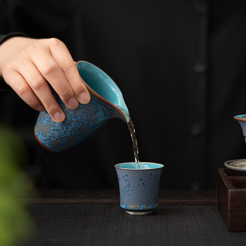苏氏陶瓷(SUSHI CERAMICS)国礼蓝黛鎏银三才盖碗大套组功夫茶具非遗大师郑文强作品