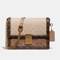 COACH/蔻驰女包 斜挎包女士奥莱哈顿时尚女包 女单肩包 金属链条方包89068