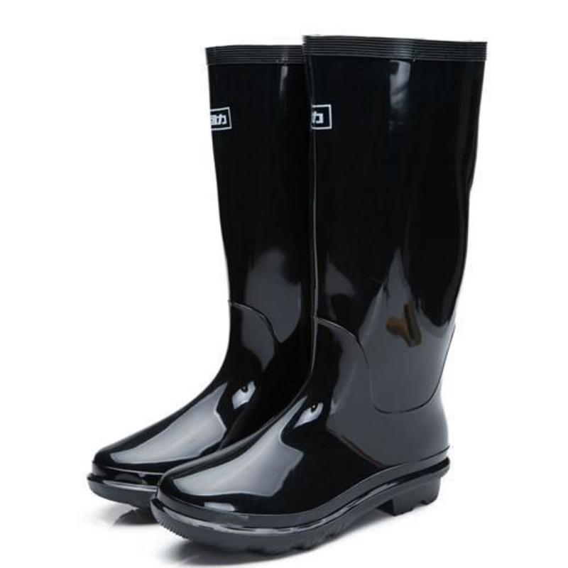 高筒雨鞋男士中筒雨靴女长筒防水鞋厚底钓鱼胶鞋防滑耐磨黑色863中筒